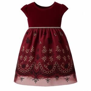 Rare Editions Velvet Floral Holiday Dress 2T Burgundy Tulle Bow Christmas Photos